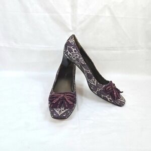 Talbots Women Preppy Purple Ivory Paisley Brocade Career Block Heel Pumps 7B Vtg